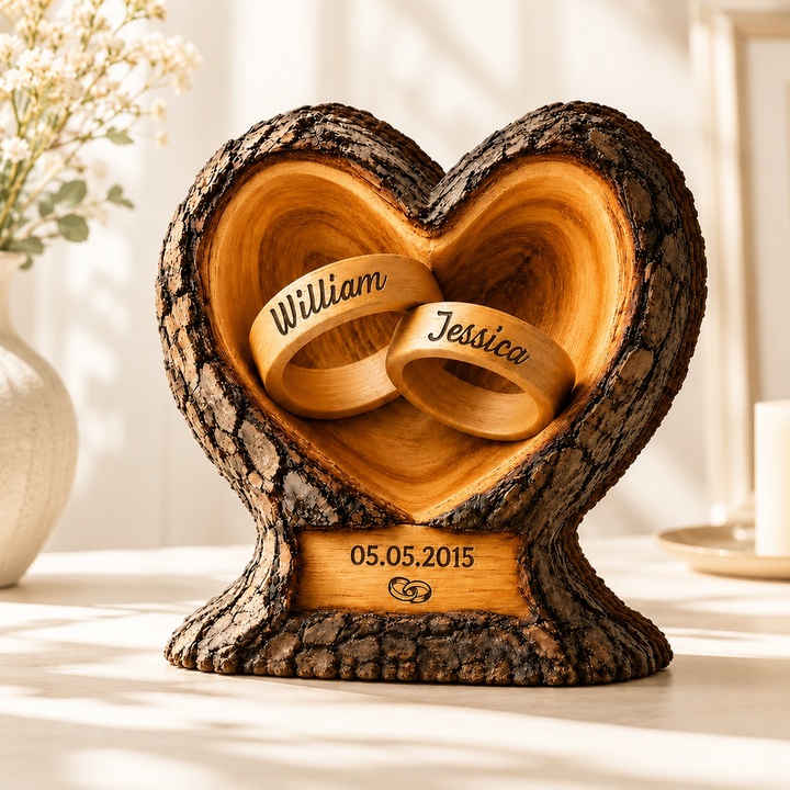 Personalized Ring Holder Heart Shaped Wooden Plaque, Gift For Couple
