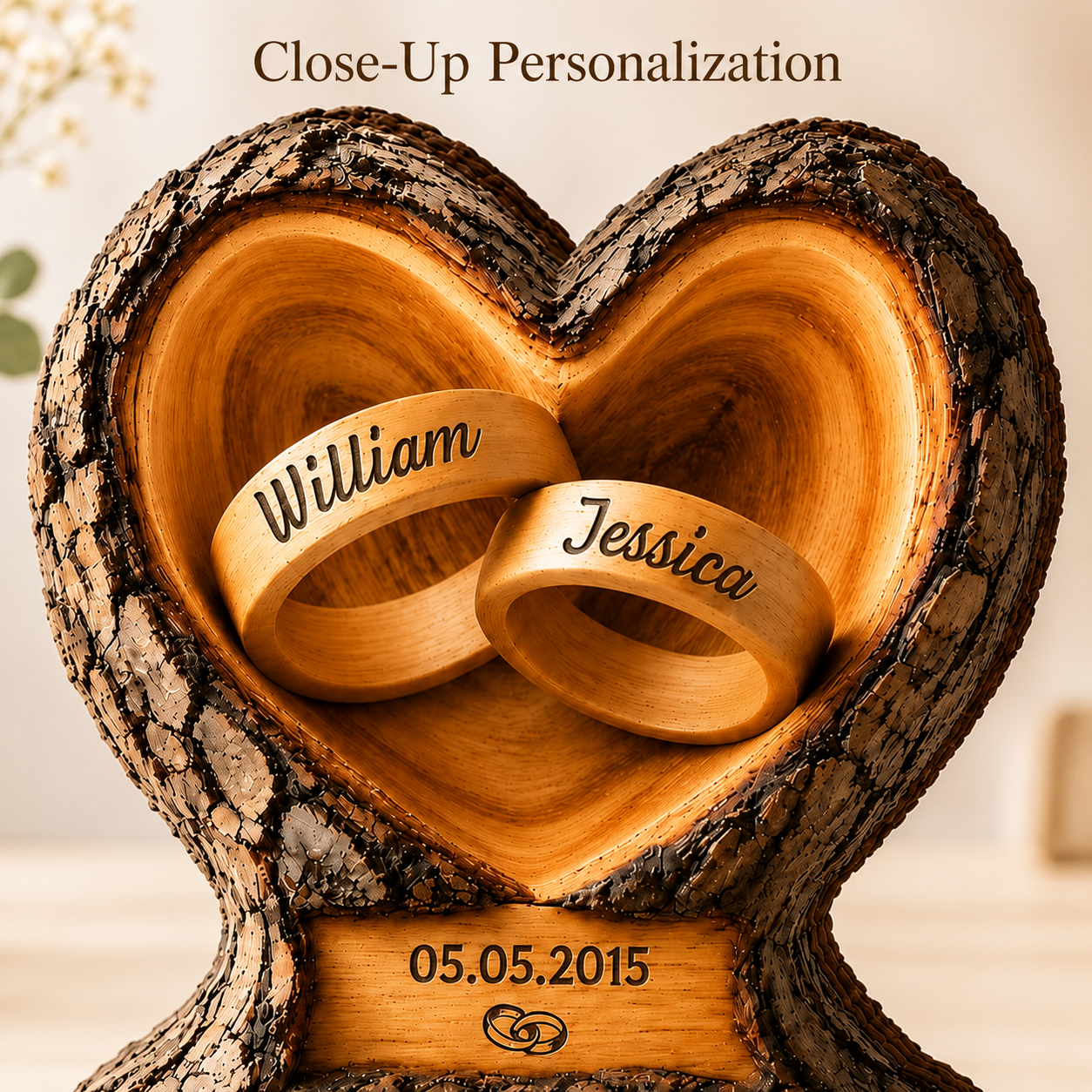 Personalized Ring Holder Heart Shaped Wooden Plaque, Gift For Couple