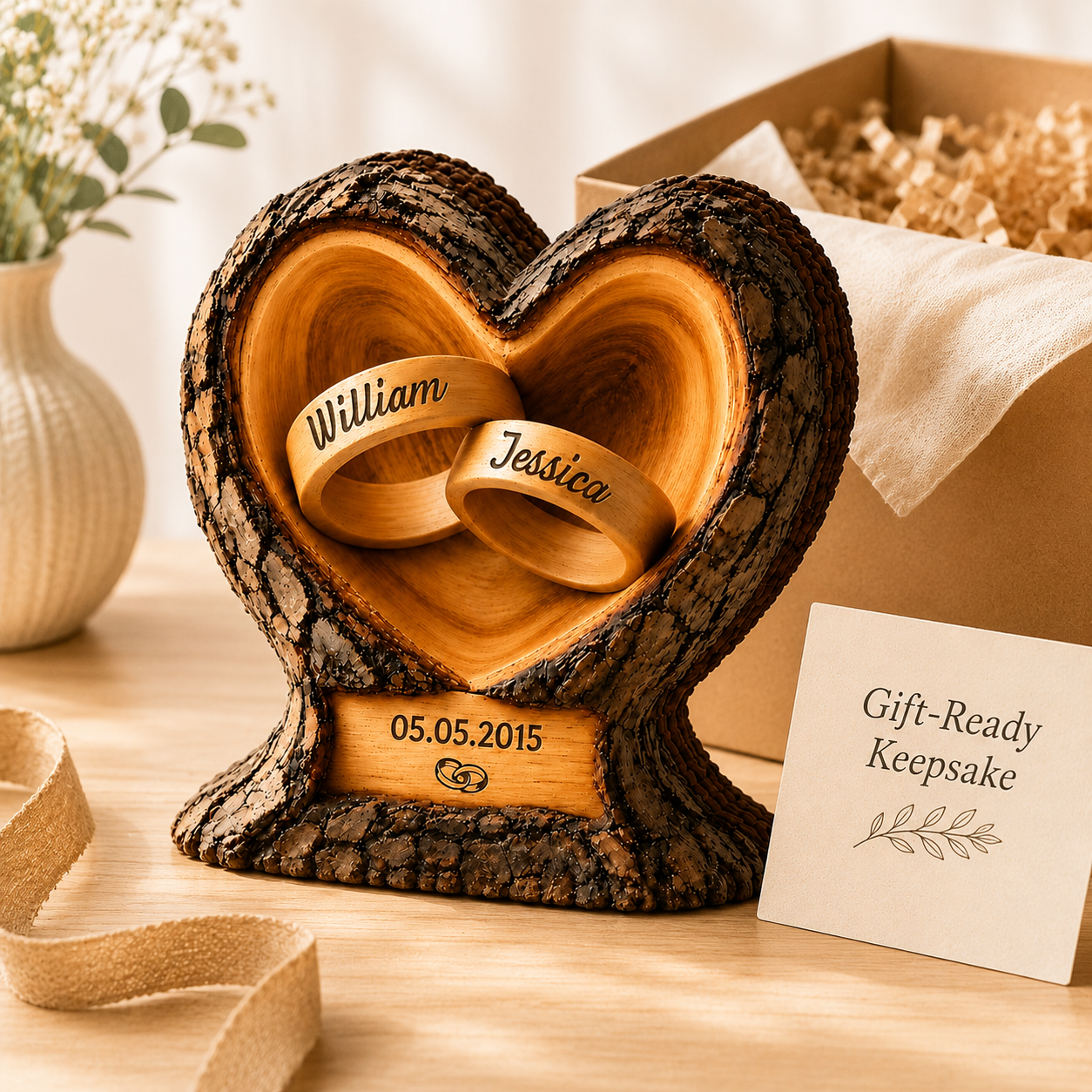 Personalized Ring Holder Heart Shaped Wooden Plaque, Gift For Couple