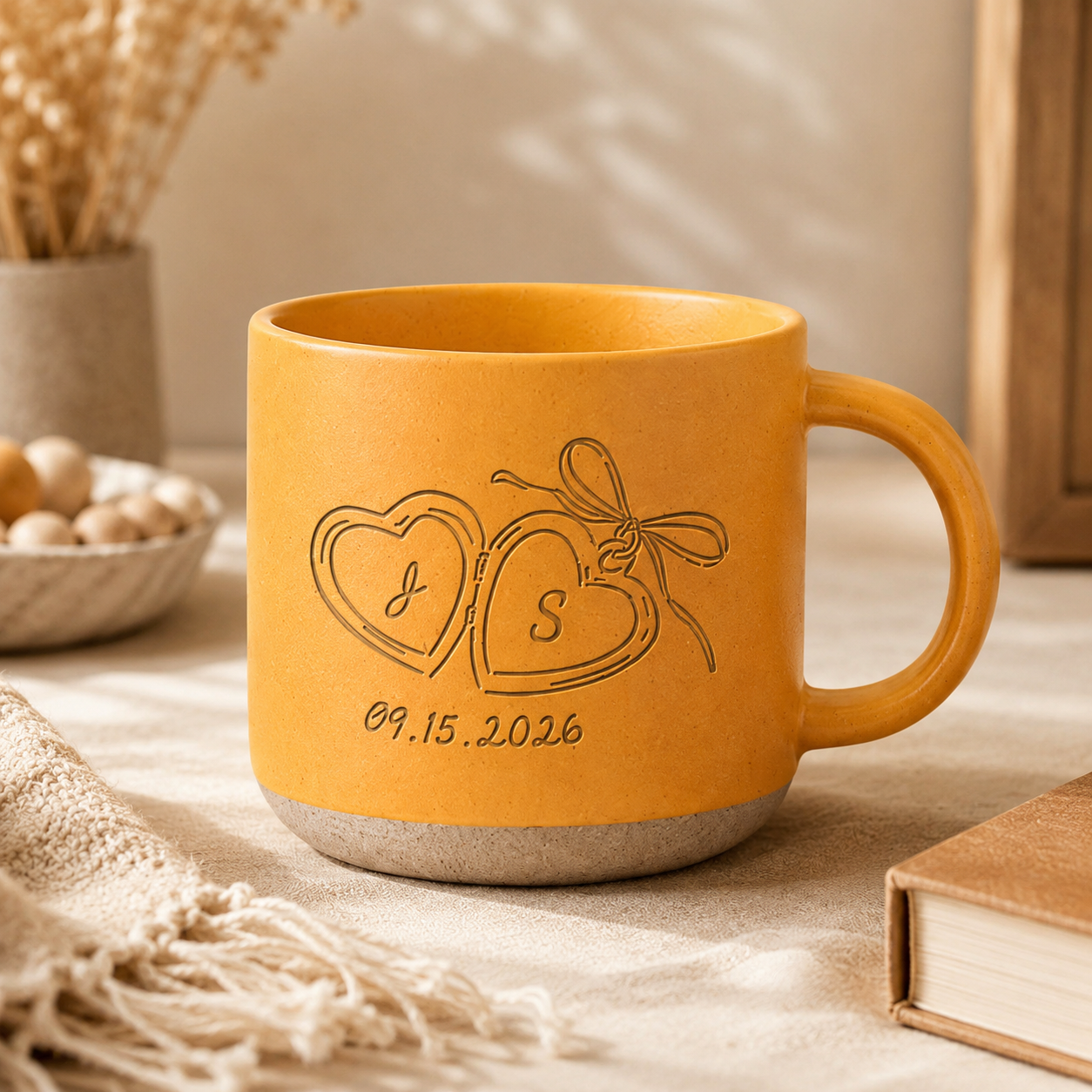 Personalized Engraved Couple Mug, Custom Initials Heart Mug, Anniversary Gift, Wedding Gift for Couple, Romantic Keepsake