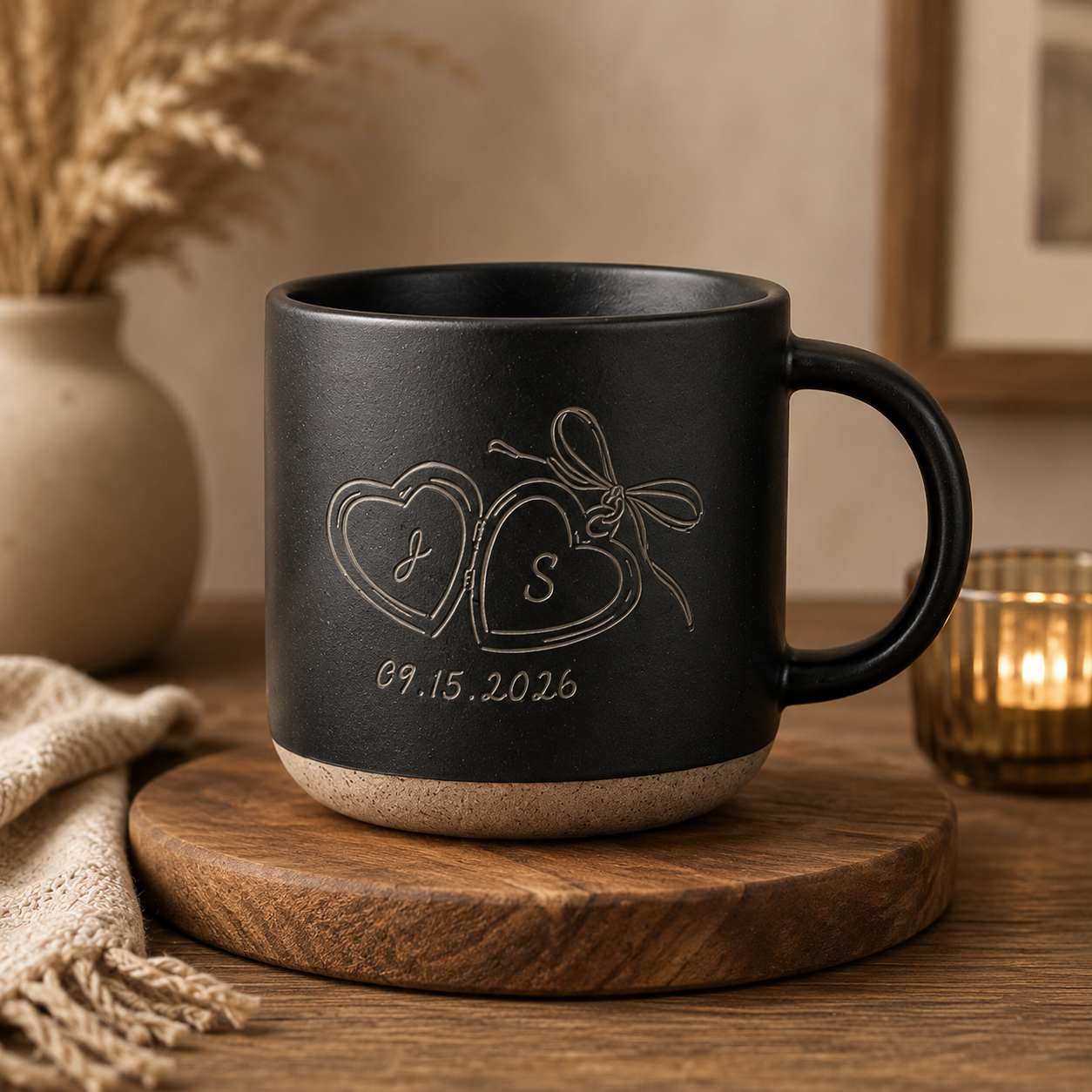 Personalized Engraved Couple Mug, Custom Initials Heart Mug, Anniversary Gift, Wedding Gift for Couple, Romantic Keepsake