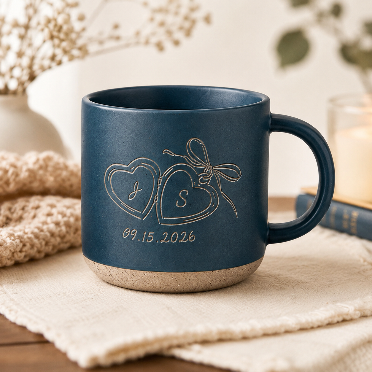 Personalized Engraved Couple Mug, Custom Initials Heart Mug, Anniversary Gift, Wedding Gift for Couple, Romantic Keepsake