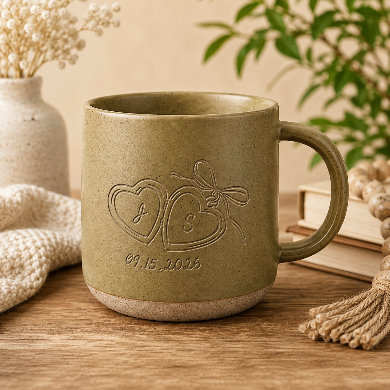 Personalized Engraved Couple Mug, Custom Initials Heart Mug, Anniversary Gift, Wedding Gift for Couple, Romantic Keepsake
