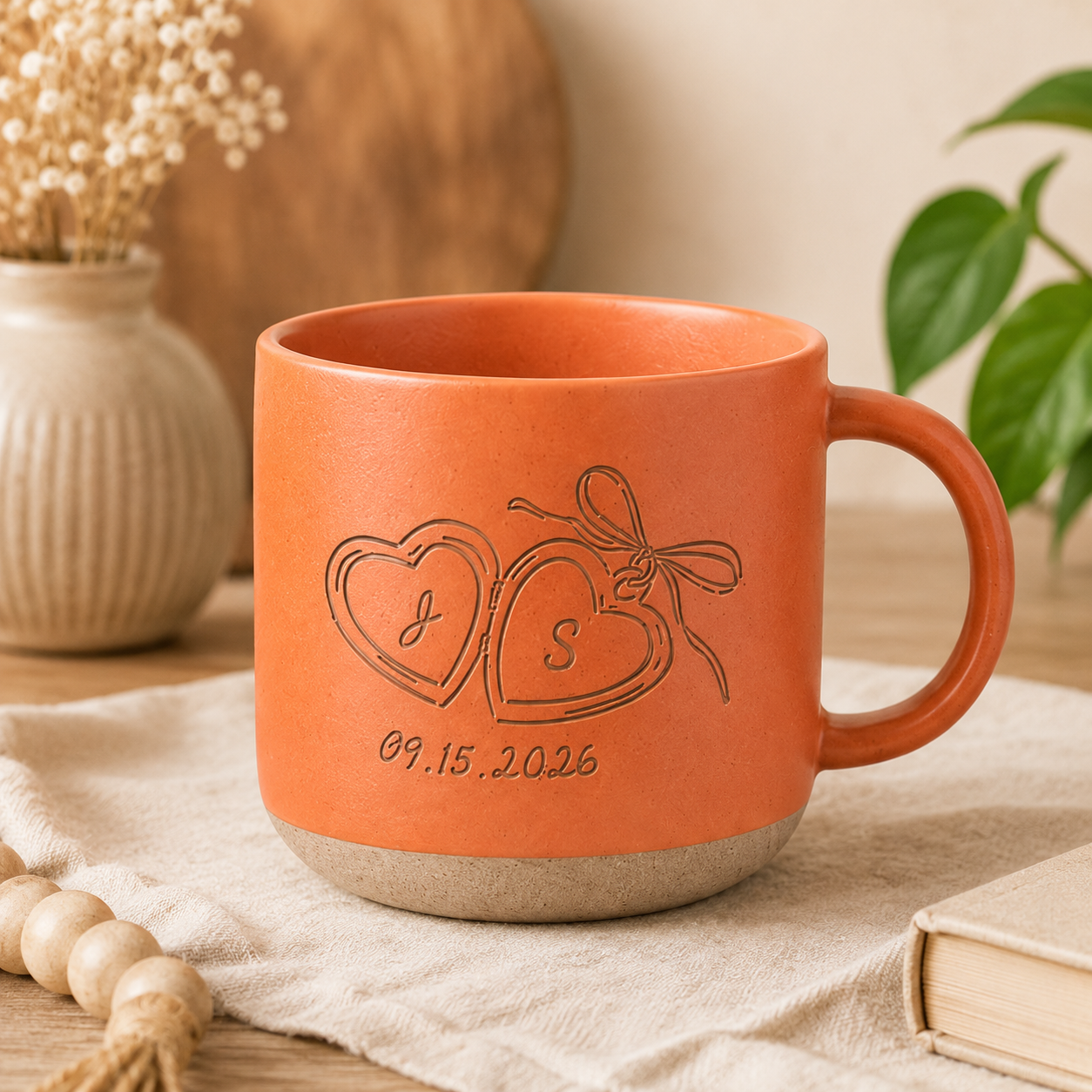 Personalized Engraved Couple Mug, Custom Initials Heart Mug, Anniversary Gift, Wedding Gift for Couple, Romantic Keepsake