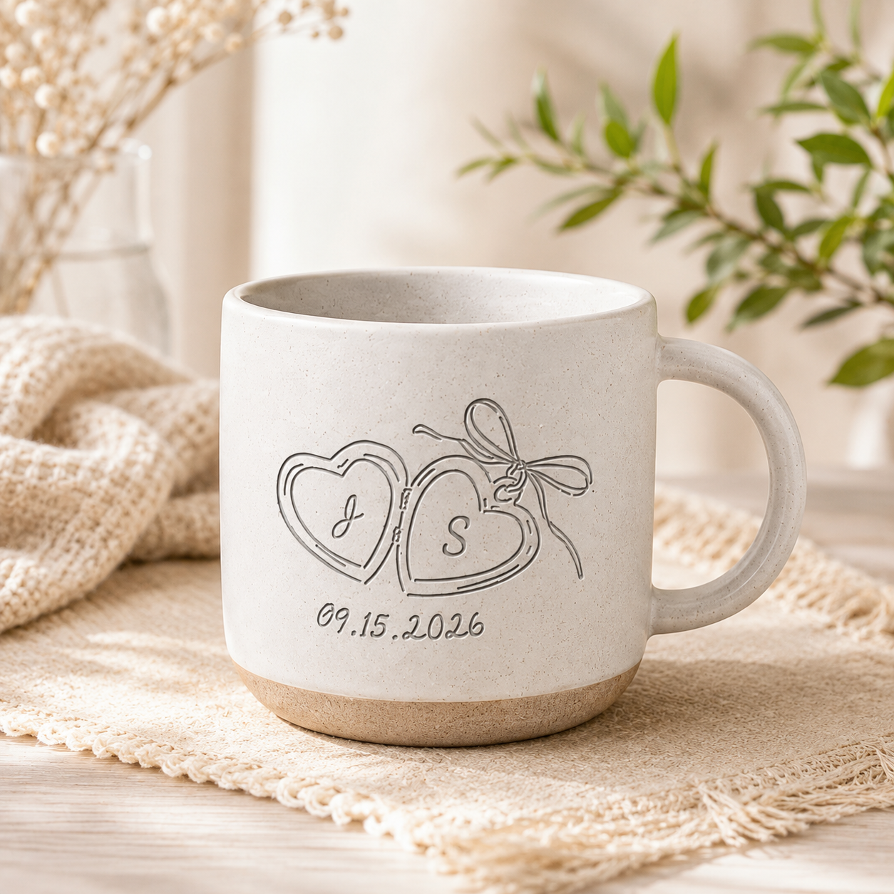 Personalized Engraved Couple Mug, Custom Initials Heart Mug, Anniversary Gift, Wedding Gift for Couple, Romantic Keepsake