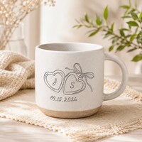 Personalized Couple Pottery Mug, Printed or Engraved Initials Heart Mug, Anniversary Gift, Wedding Gift for Couple, Romantic Keepsake