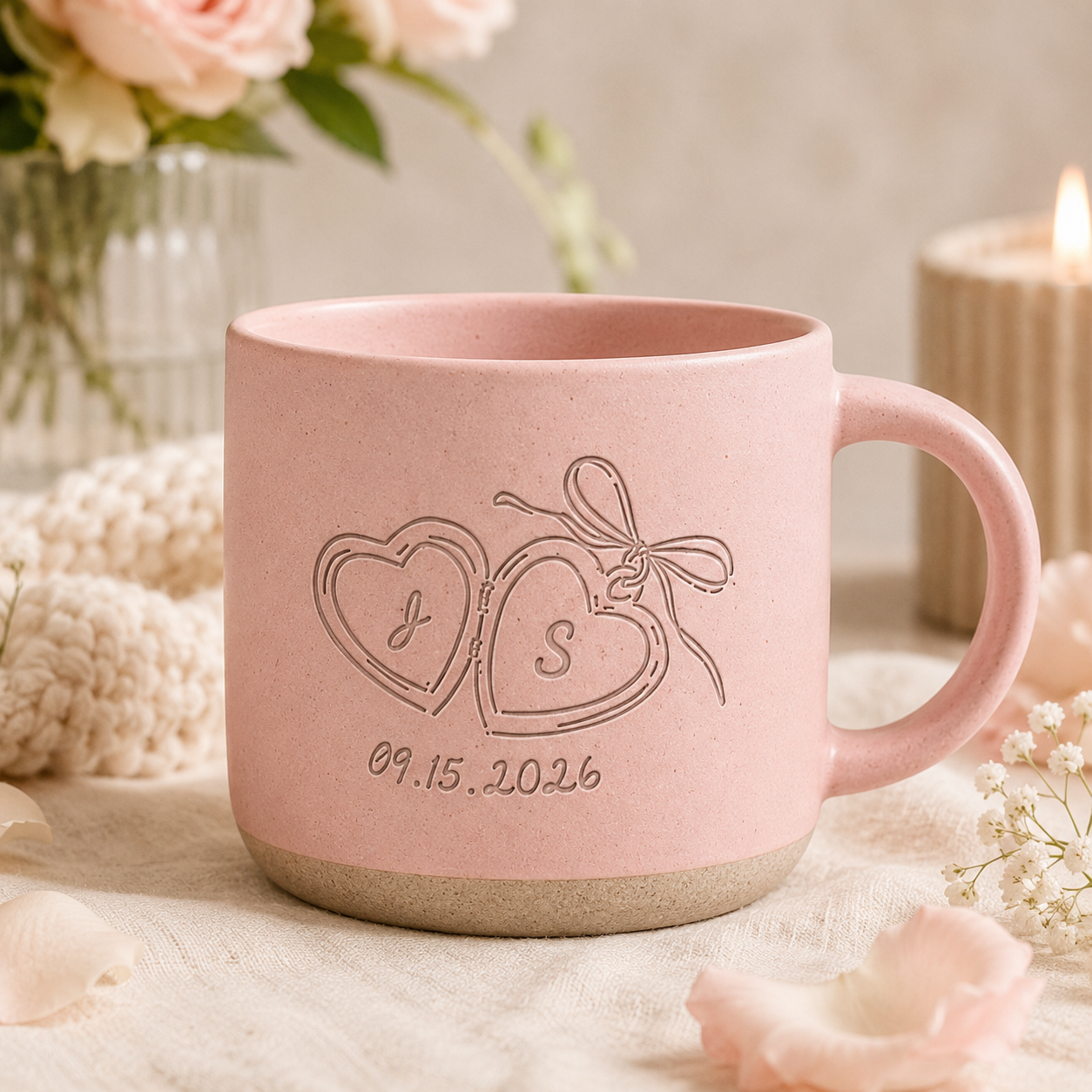 Personalized Engraved Couple Mug, Custom Initials Heart Mug, Anniversary Gift, Wedding Gift for Couple, Romantic Keepsake