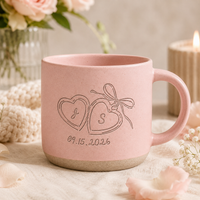 Personalized Couple Pottery Mug, Printed or Engraved Initials Heart Mug, Anniversary Gift, Wedding Gift for Couple, Romantic Keepsake