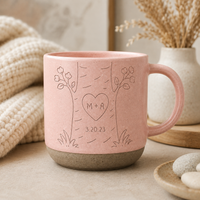 Personalized Couple Pottery Mug, Printed or Engraved Heart Tree Mug, Custom Initials & Date, Anniversary Gift, Wedding Gift, Newlywed Keepsake