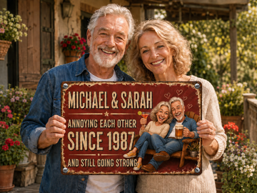 Personalized Couple Metal Sign, Custom Photo & Names Anniversary Gift, Rustic Wedding Keepsake for Husband or Wife