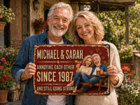Personalized Couple Metal Sign, Custom Photo & Names Anniversary Gift, Rustic Wedding Keepsake for Husband or Wife