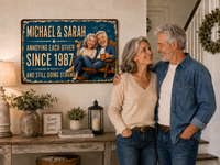 Personalized Couple Metal Sign, Custom Photo & Names Anniversary Gift, Rustic Wedding Keepsake for Husband or Wife
