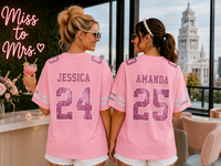 Custom Bridal Party Football Jersey, Personalized Photo Name & Number Shirt, Sequin Glitter Bridesmaid Jersey, Maid of Honor Wedding Game Day Top