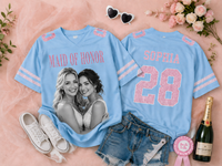 Custom Bridal Party Football Jersey, Personalized Photo Name & Number Shirt, Sequin Glitter Bridesmaid Jersey, Maid of Honor Wedding Game Day Top