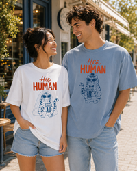 Matching Cat Couple Comfort T-Shirts, His Human Her Human Shirts, Gift for Cat Loving Couples, Wedding Gift, Newlywed Gift, Anniversary Gift