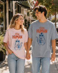 Matching Cat Couple Comfort T-Shirts, His Human Her Human Shirts, Gift for Cat Loving Couples, Wedding Gift, Newlywed Gift, Anniversary Gift