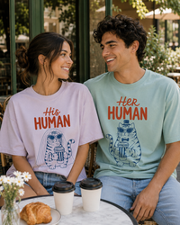 Matching Cat Couple Comfort T-Shirts, His Human Her Human Shirts, Gift for Cat Loving Couples, Wedding Gift, Newlywed Gift, Anniversary Gift