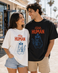 Matching Cat Couple Comfort T-Shirts, His Human Her Human Shirts, Gift for Cat Loving Couples, Wedding Gift, Newlywed Gift, Anniversary Gift
