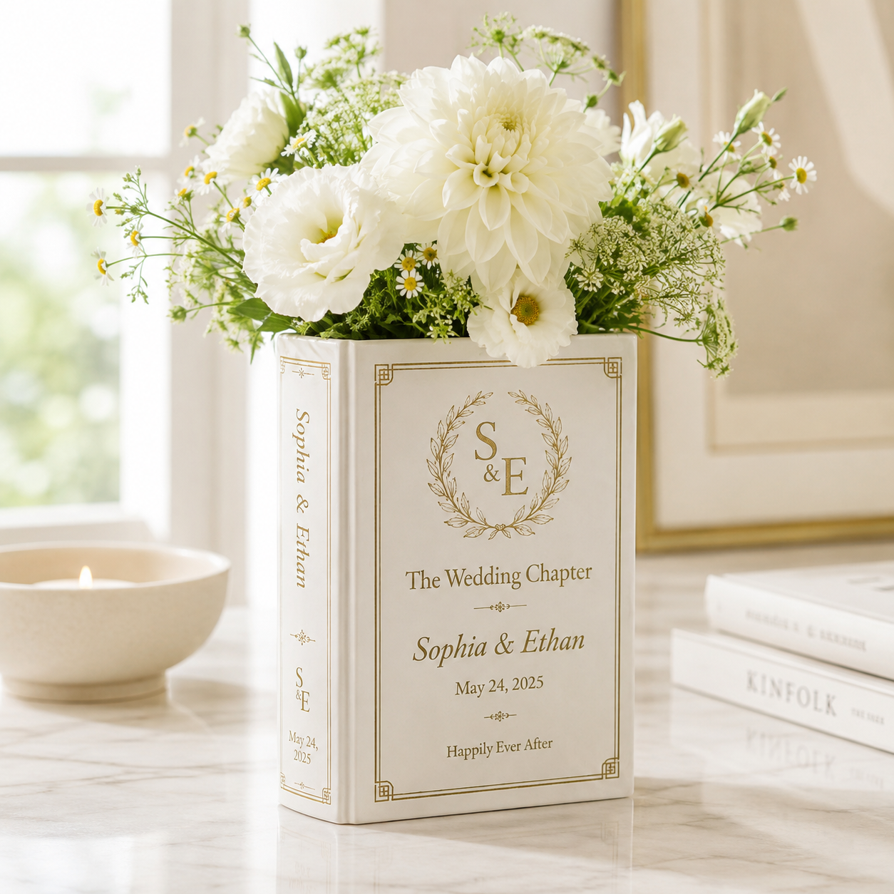 Personalized Wedding Book Vase, Custom Couple Flower Holder, Literary Bridal Decor, Anniversary Keepsake, Romantic GIFT 2026 for Newlyweds