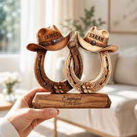 Custom Western Couple Wood Decor, Personalized Cowboy Hat Horseshoe Sign, Rustic Engagement Centerpiece, Bride And Groom Gift