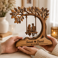 Personalized Couple Tree Wooden Block, Custom Anniversary Gift for Couples, Romantic Wooden Plaque, Wedding Gift, Home Decor