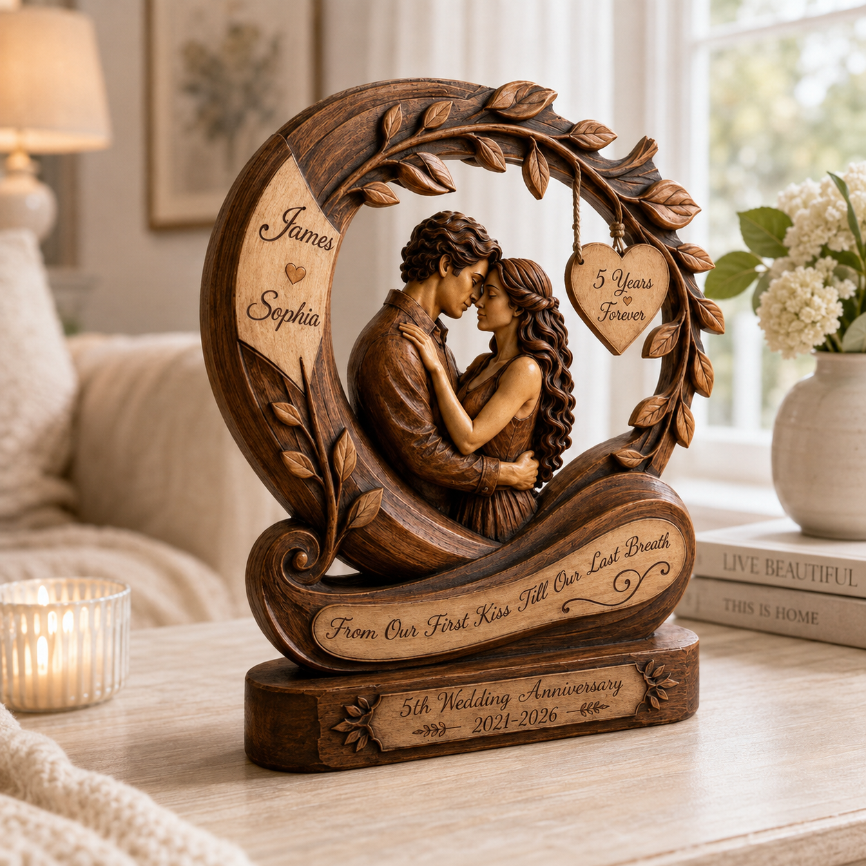 Personalized Couple Photo Heart Wooden Block, Custom Name Heart Infinity Sign, Wedding Anniversary Gift, Love Sculpture Gift, Newlywed Gift