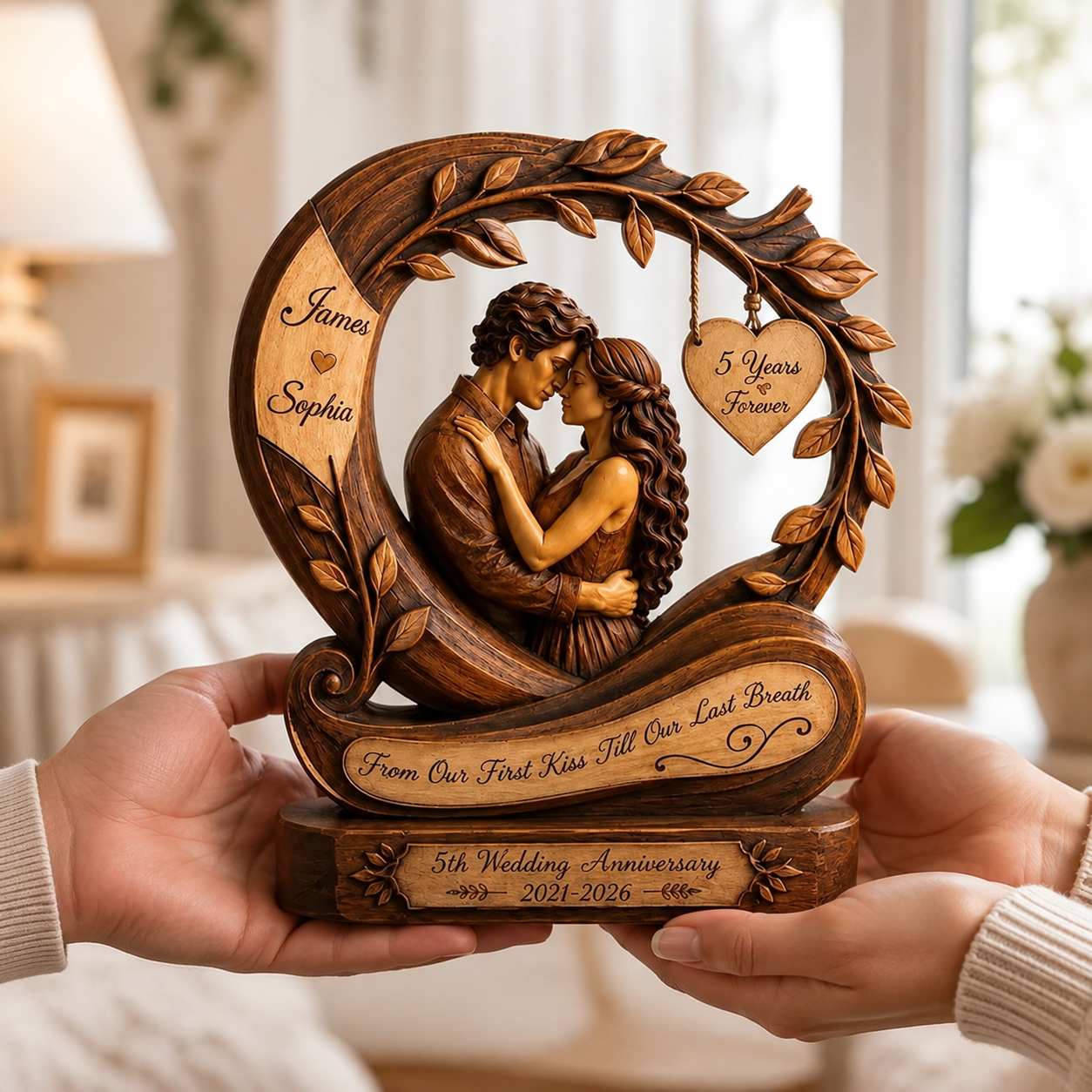 Personalized Couple Photo Heart Wooden Block, Custom Name Heart Infinity Sign, Wedding Anniversary Gift, Love Sculpture Gift, Newlywed Gift