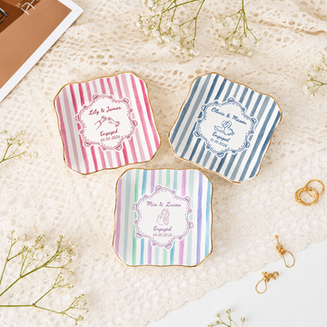 Personalized Wedding Ring Dish, Colorful Stripe Jewelry Dish for Couple, Sentimental Gift for Bride, Engagement Gift, Anniversary