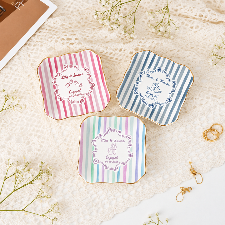 Personalized Wedding Ring Dish, Colorful Stripe Jewelry Dish for Couple, Sentimental Gift for Bride, Engagement Gift, Anniversary