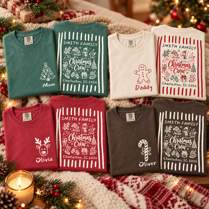 Custom Christmas Crew Family Shirts – Personalized Name Holiday Tees