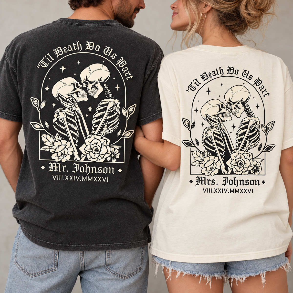 Personalized Til Death Do Us Part Mr & Mrs Comfort Colors Tee mockup 2