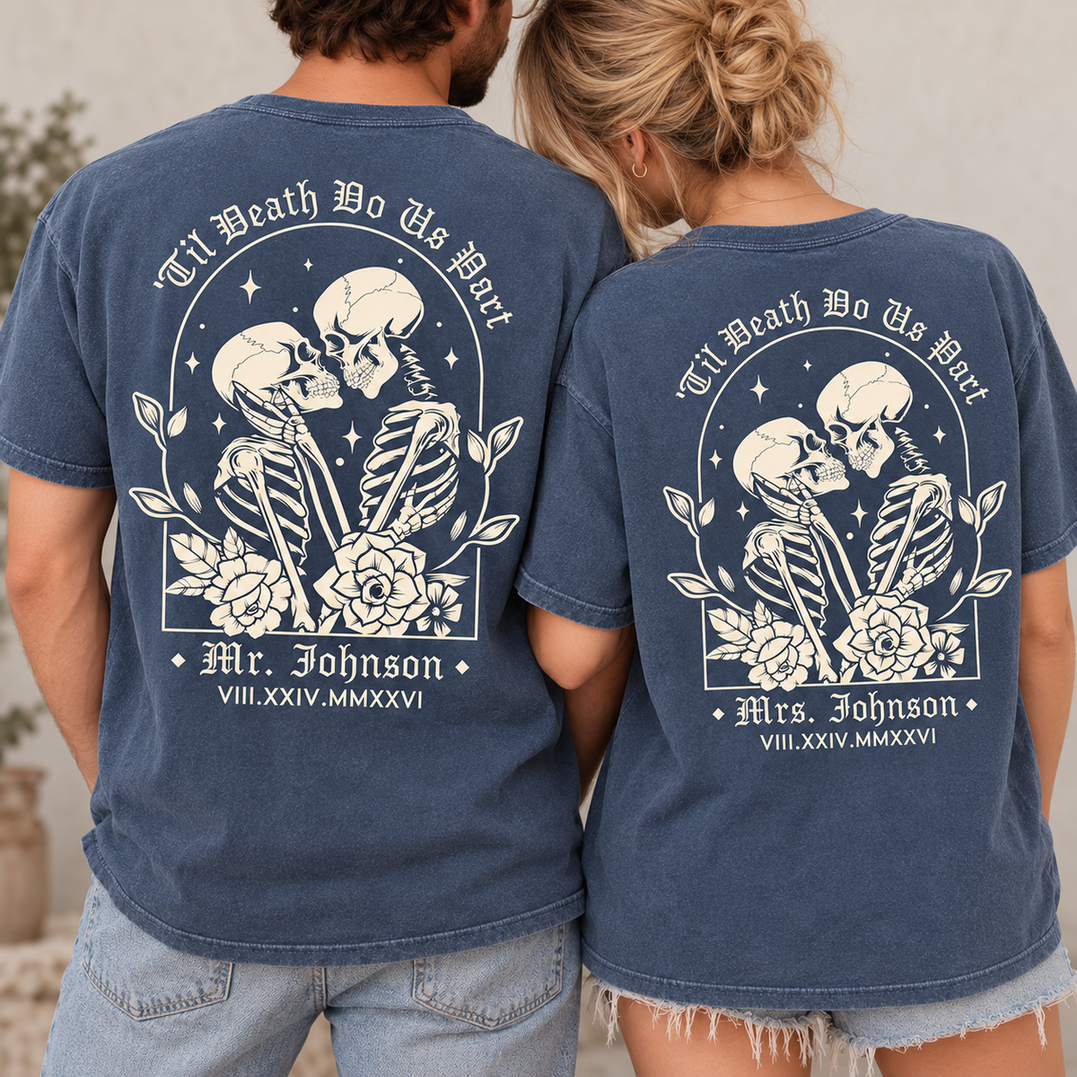 Personalized Til Death Do Us Part Mr & Mrs Comfort Colors Tee mockup 3