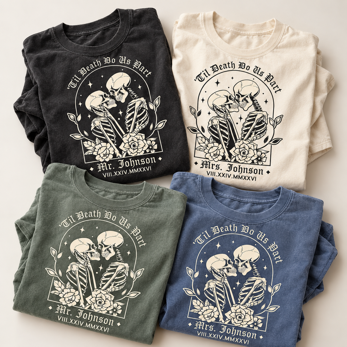 Personalized Til Death Do Us Part Mr & Mrs Comfort Colors Tee mockup 6