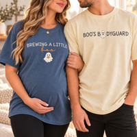Brewing a Little Boo & Boo's Bodyguard Matching Couple Comfort Colors Tees mockup 3