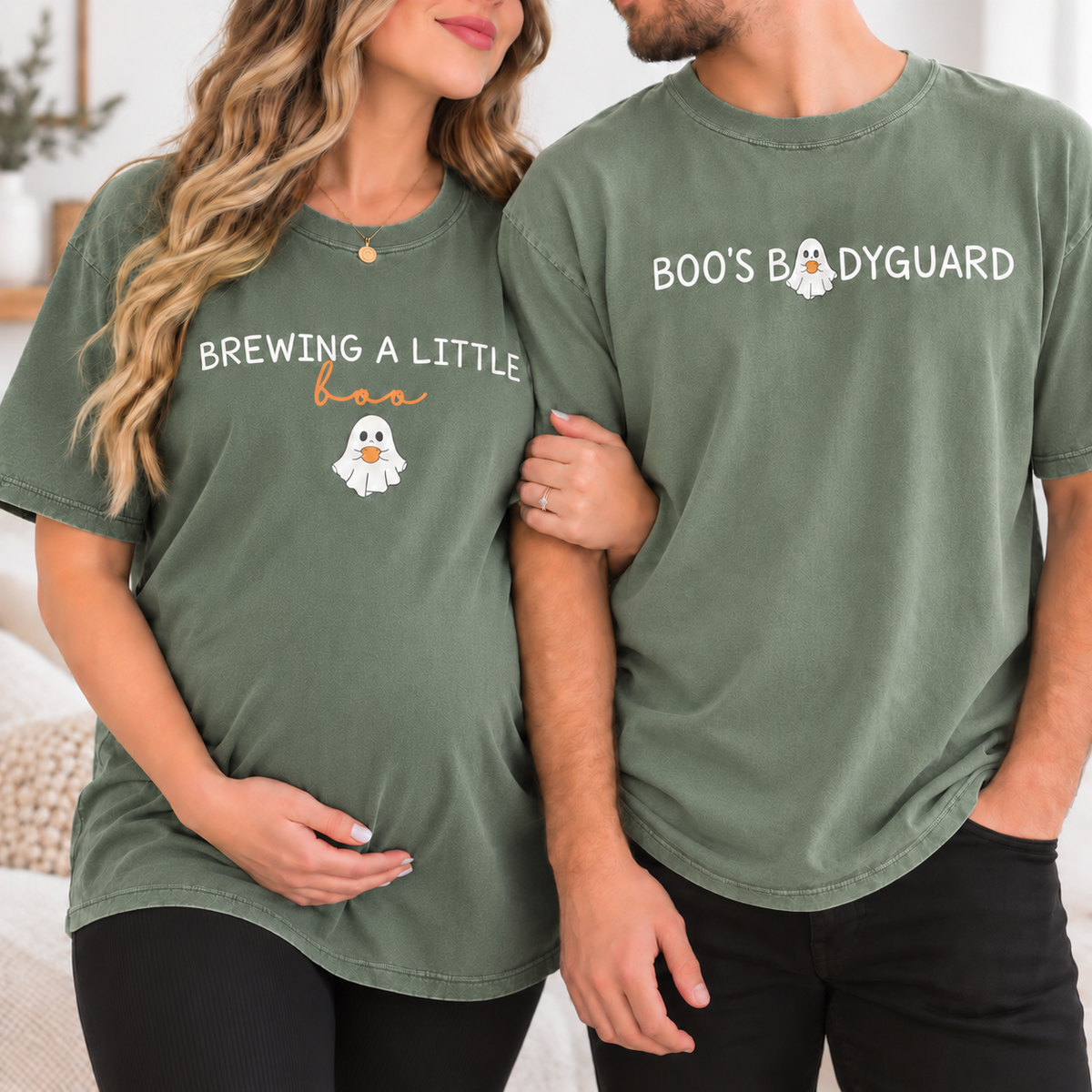 Brewing a Little Boo & Boo's Bodyguard Matching Couple Comfort Colors Tees mockup 4