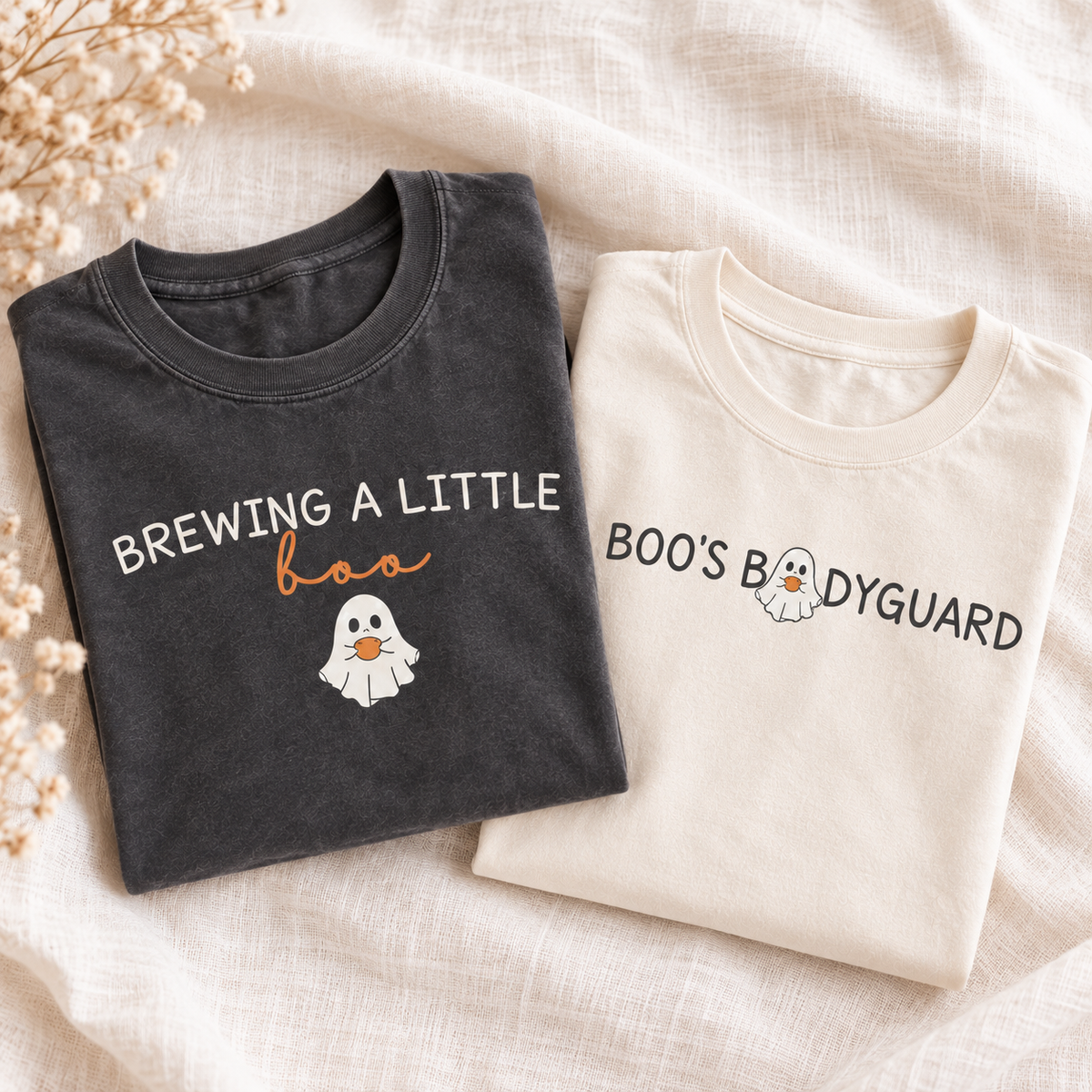 Brewing a Little Boo & Boo's Bodyguard Matching Couple Comfort Colors Tees mockup 8