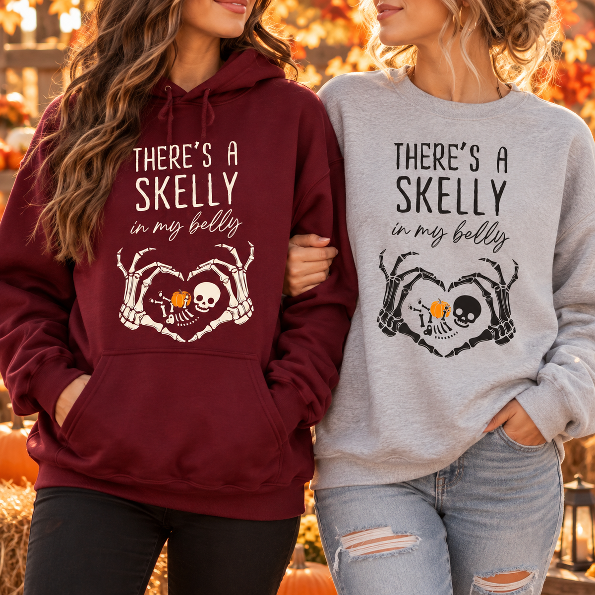 There's a Skelly in My Belly maternity sweatshirt and hoodie mockup 3