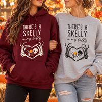 There's a Skelly in My Belly maternity sweatshirt and hoodie mockup 3