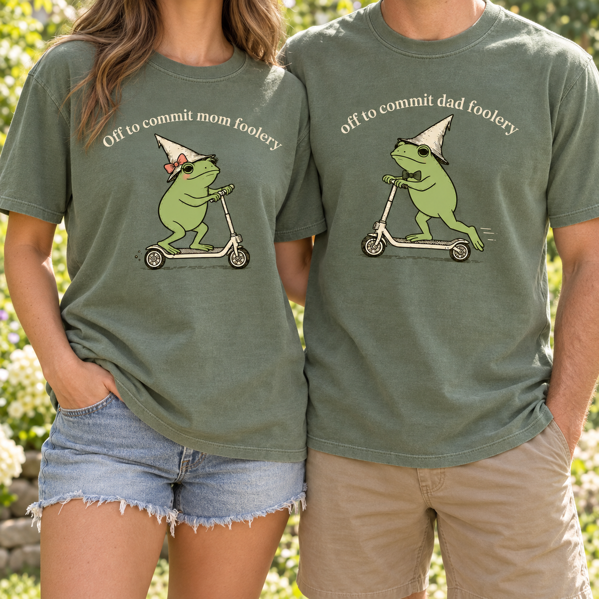 Off to Commit Mom & Dad Foolery Matching Couple Comfort Colors Tees mockup 3