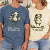 We're Pregnant But Mostly Her Funny Frog Matching Couple Comfort Colors Tees product image 3