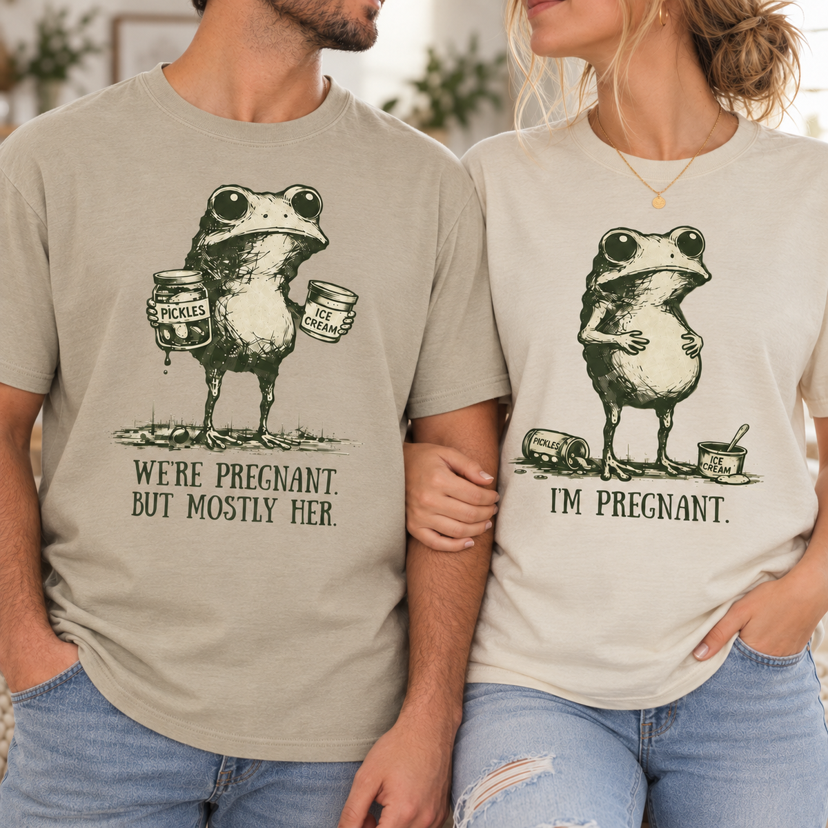 We're Pregnant But Mostly Her Funny Frog Matching Couple Comfort Colors Tees product image 4