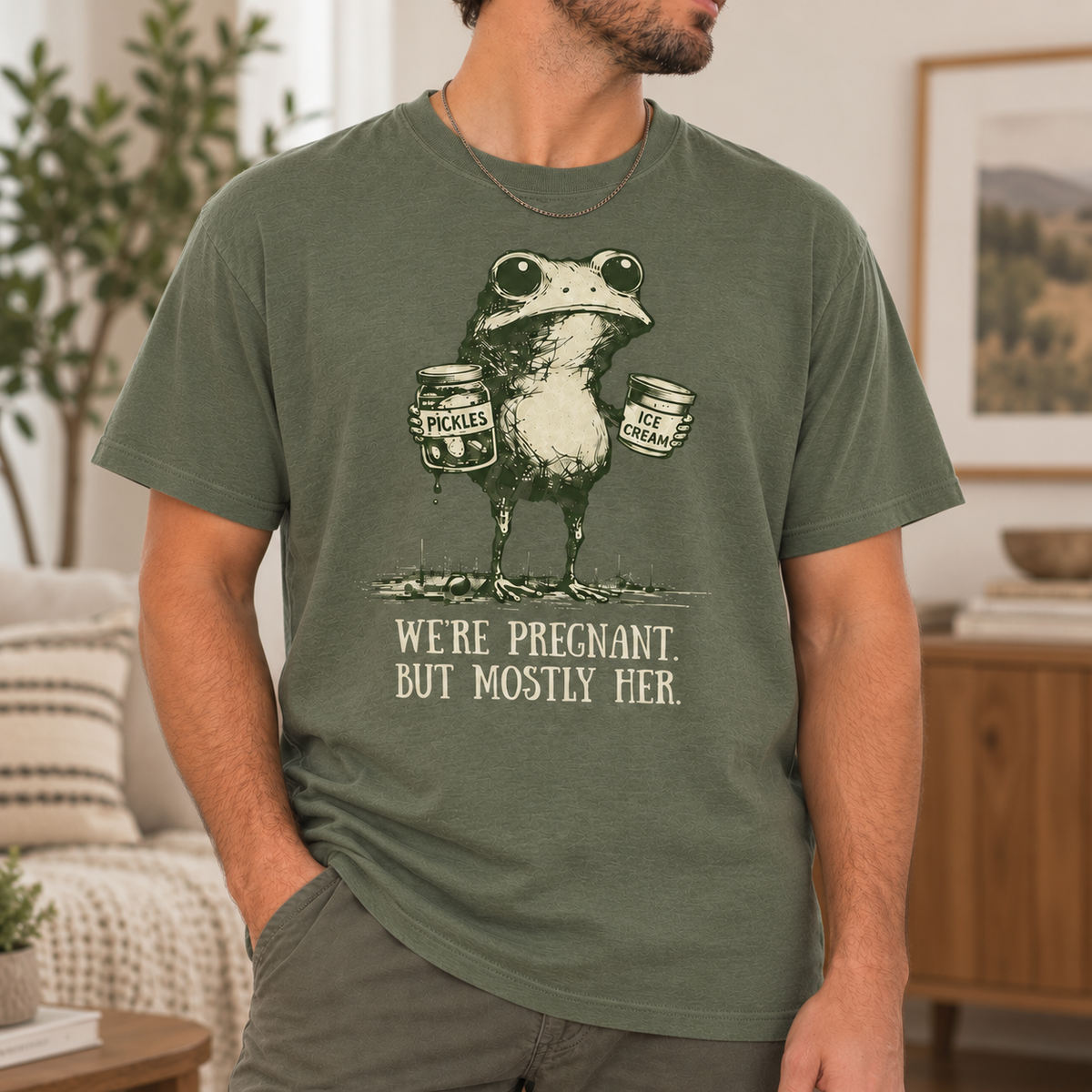 We're Pregnant But Mostly Her Funny Frog Matching Couple Comfort Colors Tees product image 7