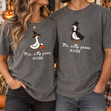 Personalized Mr. & Mrs. Silly Goose Halloween Couple Comfort Colors Tees image 3
