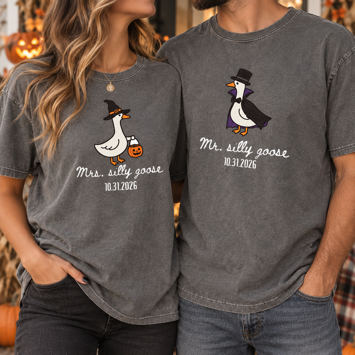 Personalized Mr. & Mrs. Silly Goose Halloween Couple Comfort Colors Tees image 3
