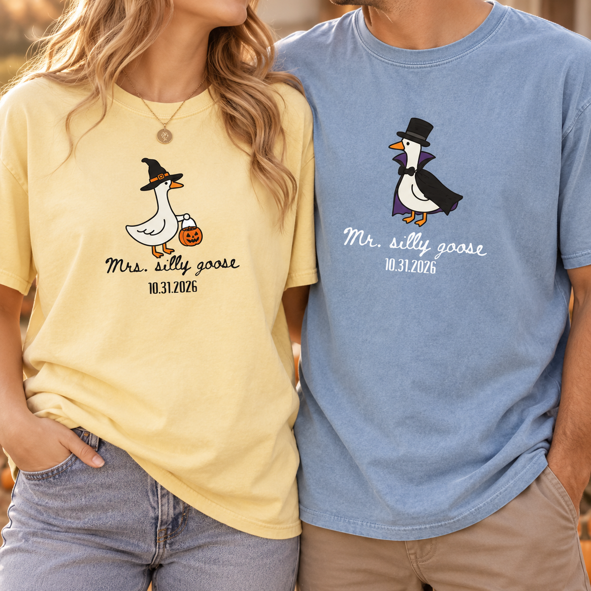 Personalized Mr. & Mrs. Silly Goose Halloween Couple Comfort Colors Tees image 6
