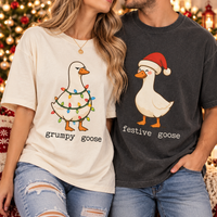 Grumpy Goose & Festive Goose Christmas Couple Comfort Colors Tees product image 2