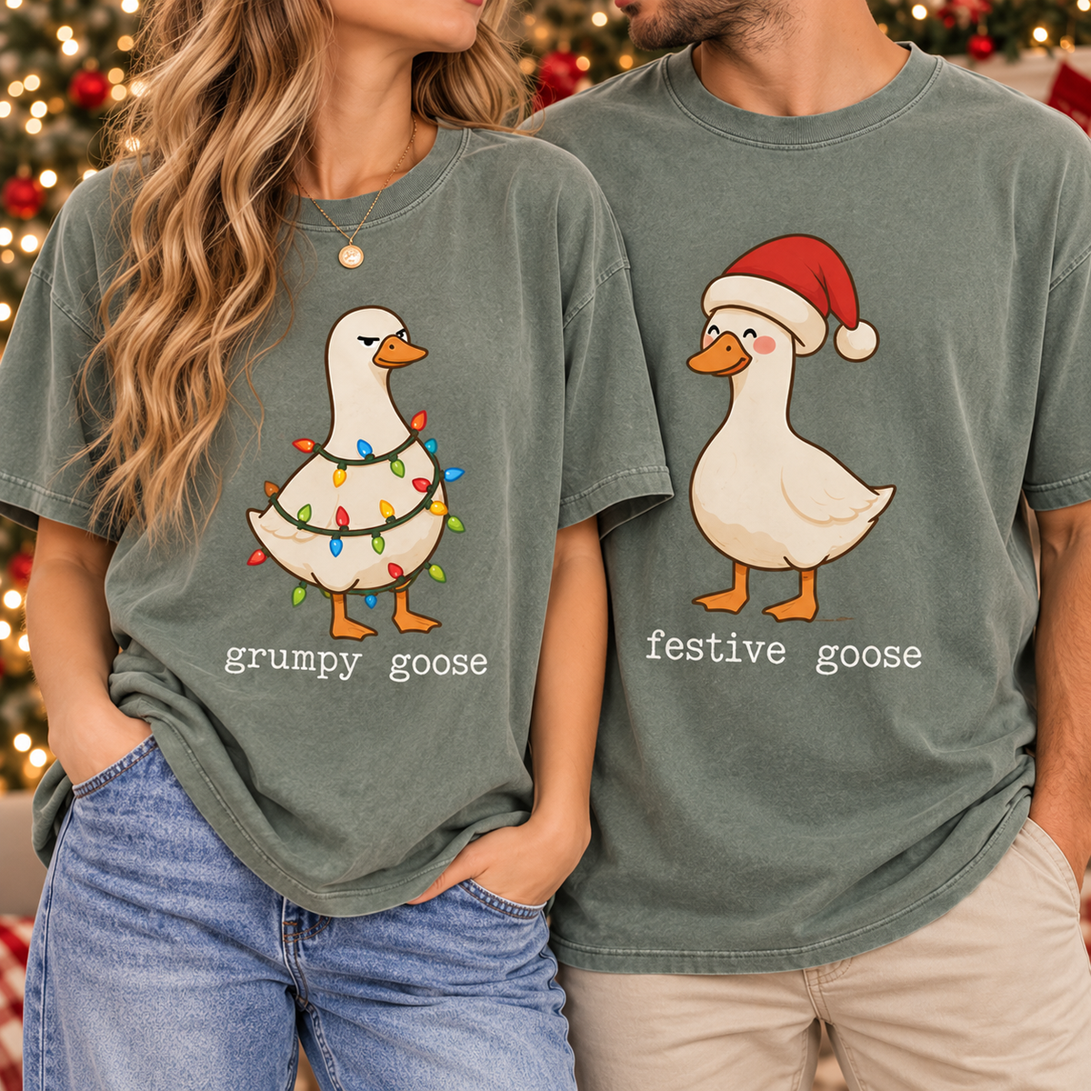 Grumpy Goose & Festive Goose Christmas Couple Comfort Colors Tees product image 3