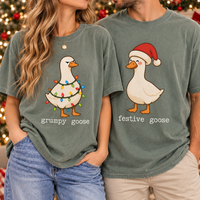 Grumpy Goose & Festive Goose Christmas Couple Comfort Colors Tees product image 3