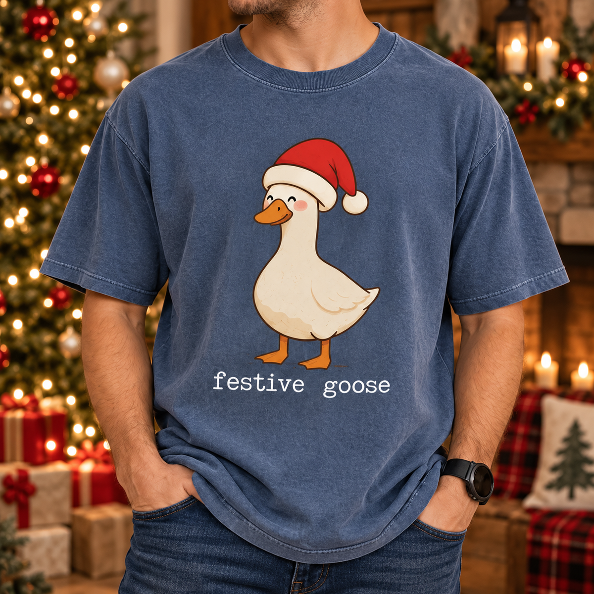 Grumpy Goose & Festive Goose Christmas Couple Comfort Colors Tees product image 5