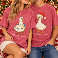 Grumpy Goose & Festive Goose Christmas Couple Comfort Colors Tees product image 6